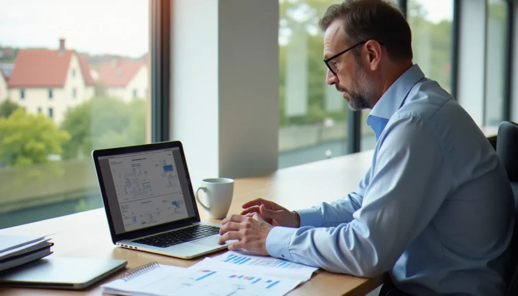 Consultant en gestion organisationnelle travaillant sur des documents