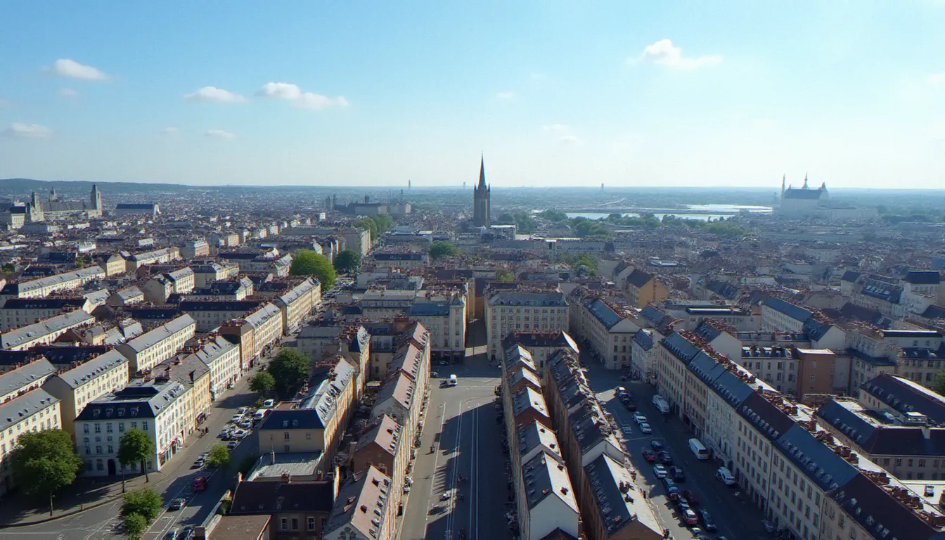 Vue aérienne du tissu économique et urbain de Bourg-en-Bresse avec ses PME et établissements commerciaux locaux