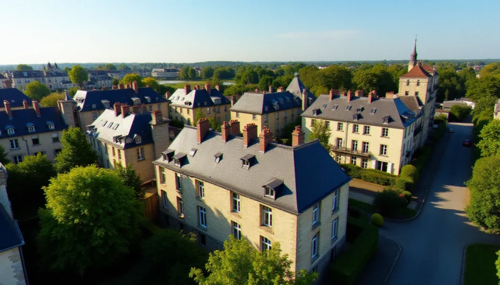 Vue aérienne d'un quartier résidentiel de Compiègne avec