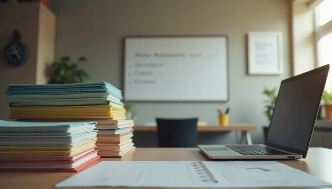 Bureau de gestion immobilière organisé illustrant le passage à des échanges etel structurés et la conformité réglementaire avec un environnement de travail épuré