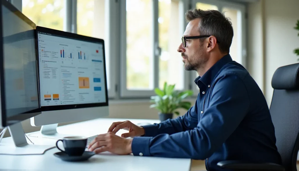 Consultant en gestion analysant des flux de données