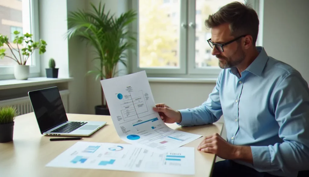 Consultant en gestion analysant des diagrammes de processus
