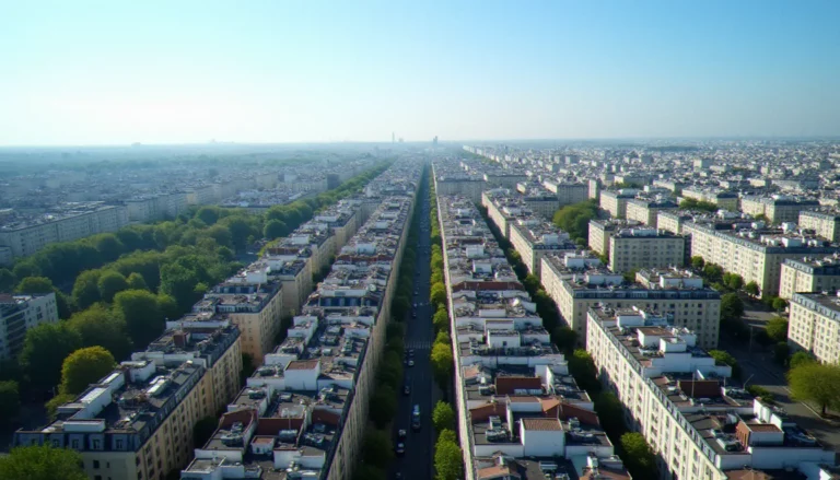 Vue aérienne du tissu urbain dense de La