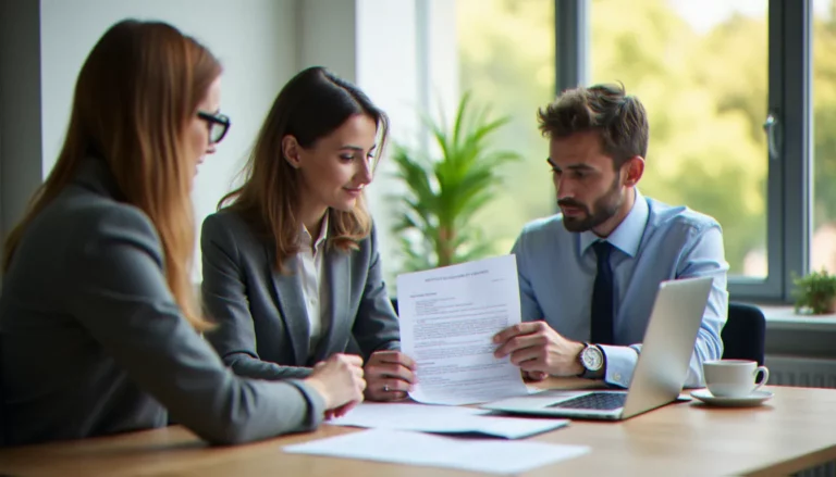 Agent immobilier et propriétaire bailleur examinant un contrat