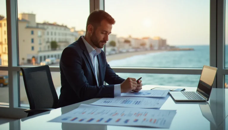 Consultant en gestion analysant des tableaux de bord