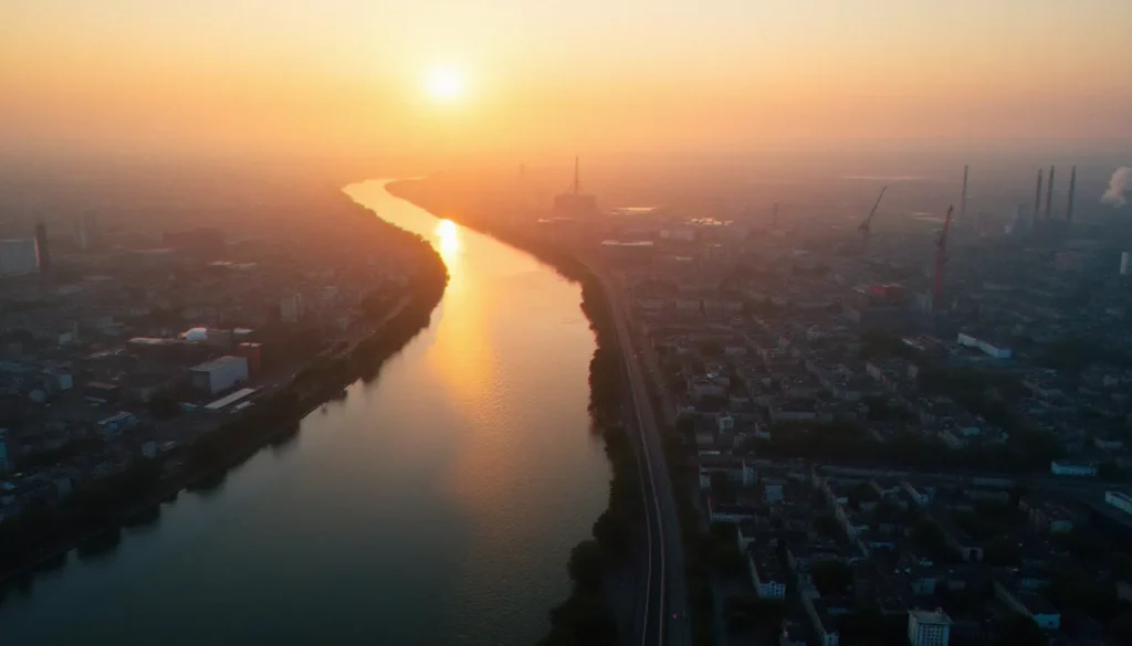 Vue aérienne de la Seine traversant le tissu
