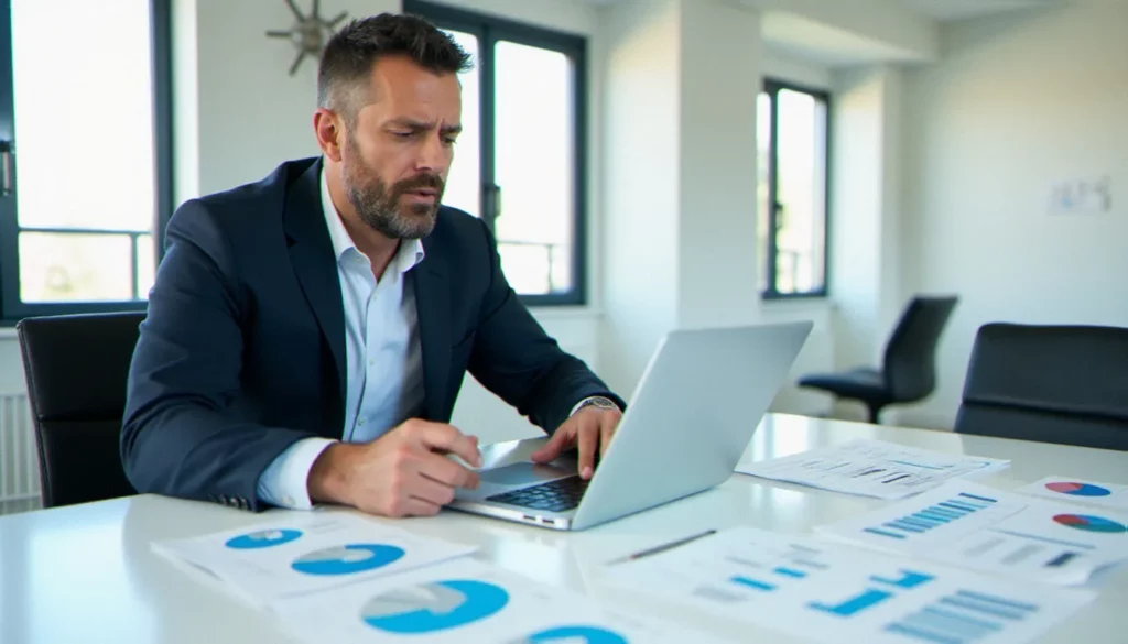 Consultant en gestion examinant des documents d'organisation dans
