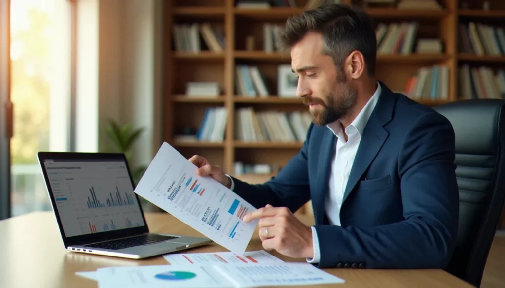 Consultant financier analysant les performances d'une gestion pilotée