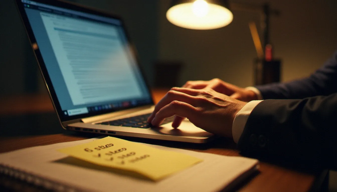 Mains tapant une réponse structurée à un avis client sur un clavier d'ordinateur, représentant le processus de réponse dans la gestion des avis Google