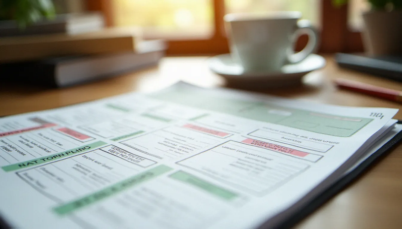 Plan de cours détaillé avec annotations méthodiques et surlignages colorés sur un bureau professionnel, symbolisant la préparation rigoureuse nécessaire à une gestion efficace de la classe