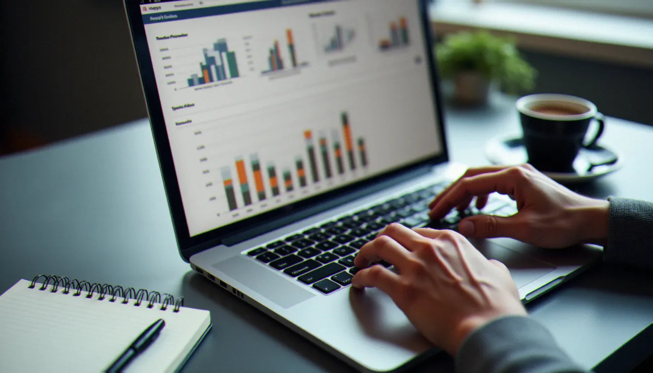 Professionnel consultant un tableau de bord de pilotage avec indicateurs de performance, illustrant le suivi des processus et l'amélioration continue en gestion d'entreprise