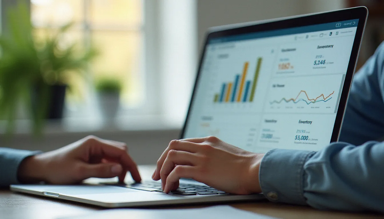 Étudiant BTS MCO utilisant un logiciel de gestion numérique pour analyser les indicateurs de performance opérationnelle d'une unité commerciale en 2026