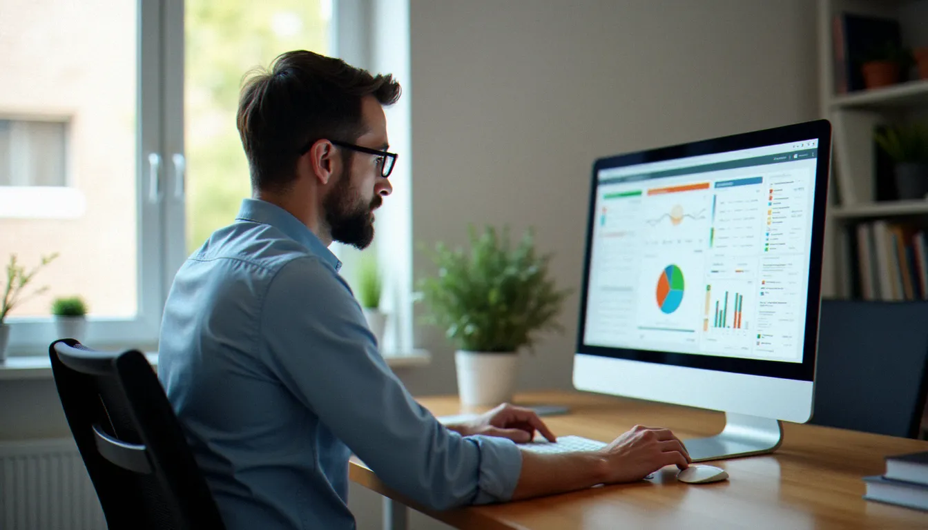 Consultant en gestion consultant un tableau de bord d'alertes sur écran, illustrant le guide gestion des alertes en environnement professionnel