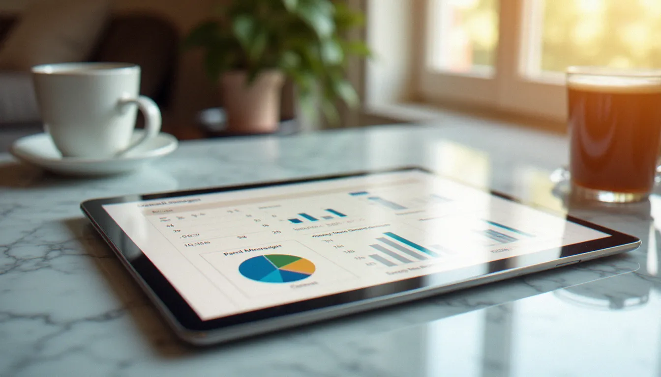 Interface de gestion locative en ligne sur tablette avec suivi des paiements et des documents de bail affichés clairement