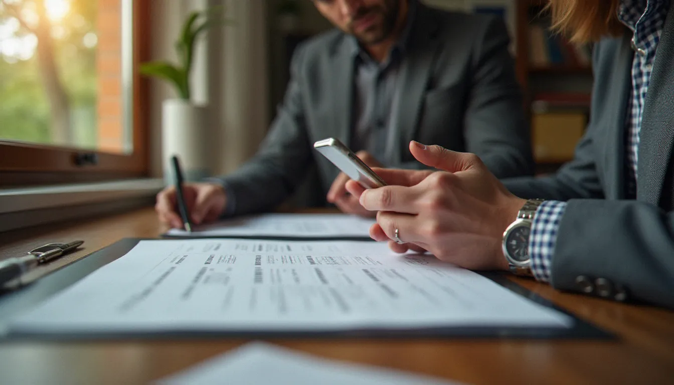 Propriétaire bailleur organisant ses documents locatifs physiques et numériques dans le cadre d'une gestion locative en ligne structurée