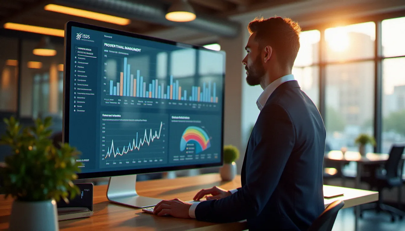 Chef d'entreprise consultant un tableau de bord numérique pour optimiser son prix gestion sur le long terme