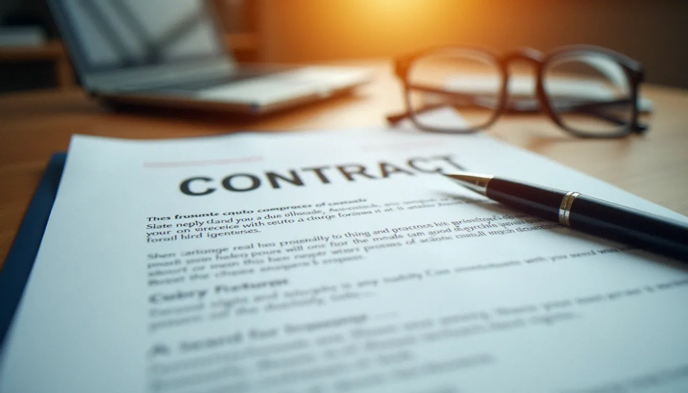 Contrat de syndic et calculatrice sur un bureau, illustrant la décomposition des honoraires de gestion de copropriété