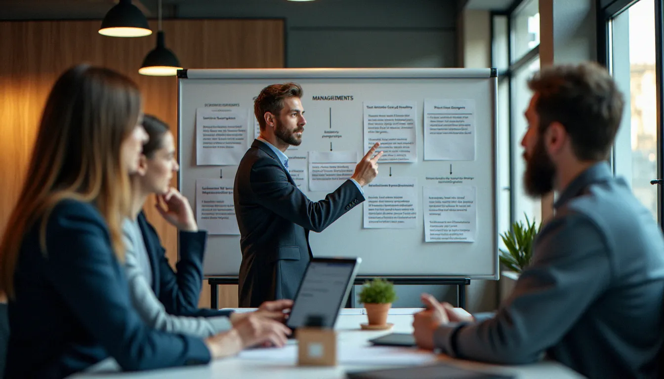 Une équipe professionnelle analysant un tableau de bord de suivi comportemental dans un espace de travail moderne, illustrant l'importance de la cohérence dans la gestion des comportements