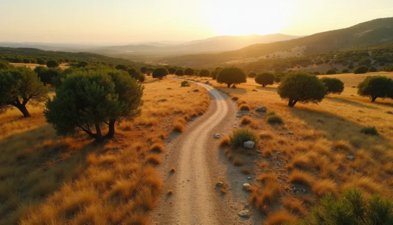 Vue aérienne d'un espace naturel sensible en garrigue méditerranéenne avec sentier balisé et pelouse calcaire, illustrant la gestion d'un espace naturel sensible