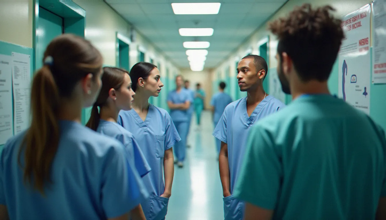 Responsable d'unité hospitalière animant un point d'équipe pluridisciplinaire au poste de soins dans le cadre de la gestion hospitalière au quotidien