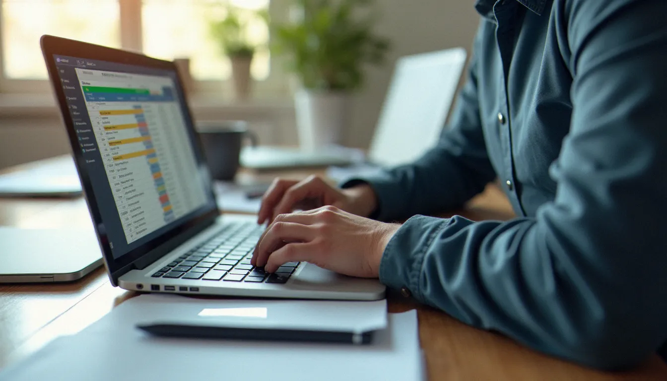 Gestionnaire consultant consultant travaillant sur un tableau de gestion recette dépense Excel sur ordinateur portable dans un bureau moderne