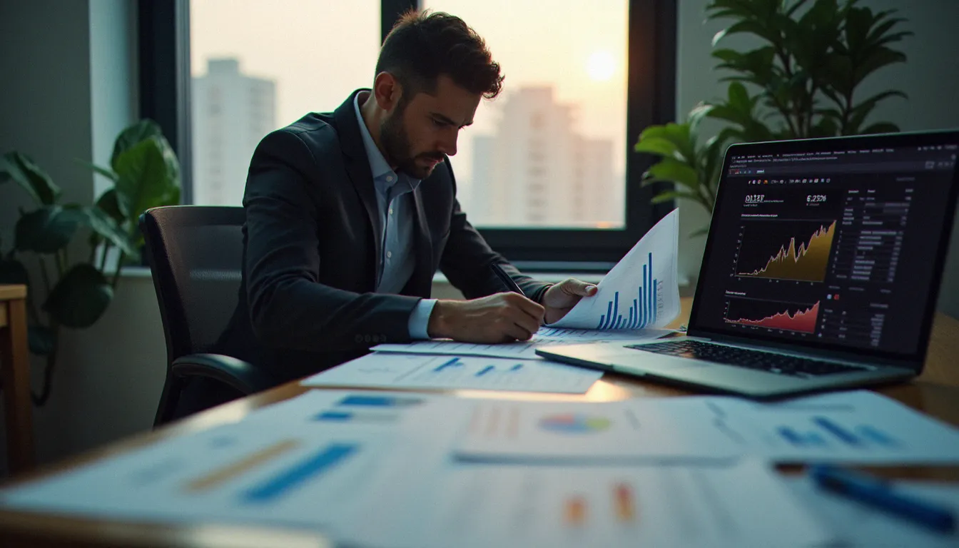 Dirigeant de PME consultant des indicateurs de performance issus des sciences de gestion pour piloter son activité