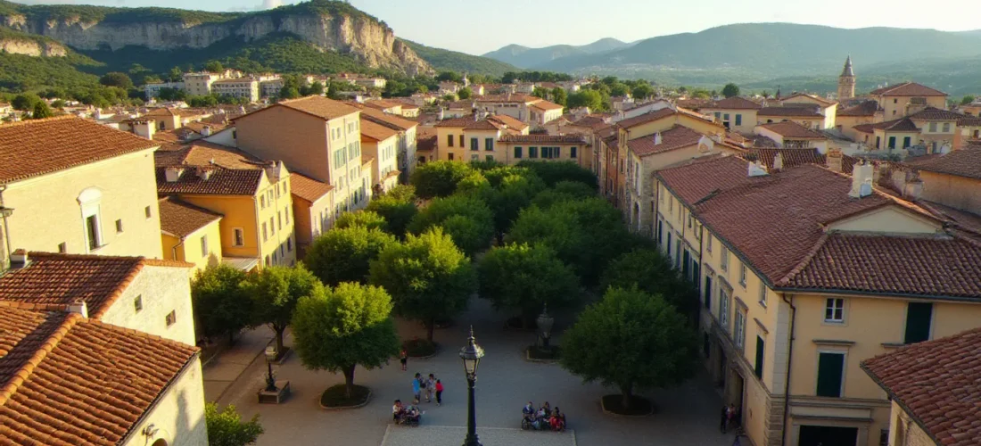 Vue aérienne du centre-ville d'Aubagne avec ses toits