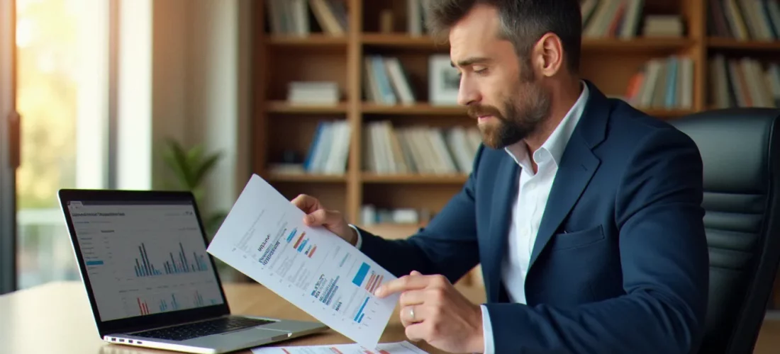Consultant financier analysant les performances d'une gestion pilotée