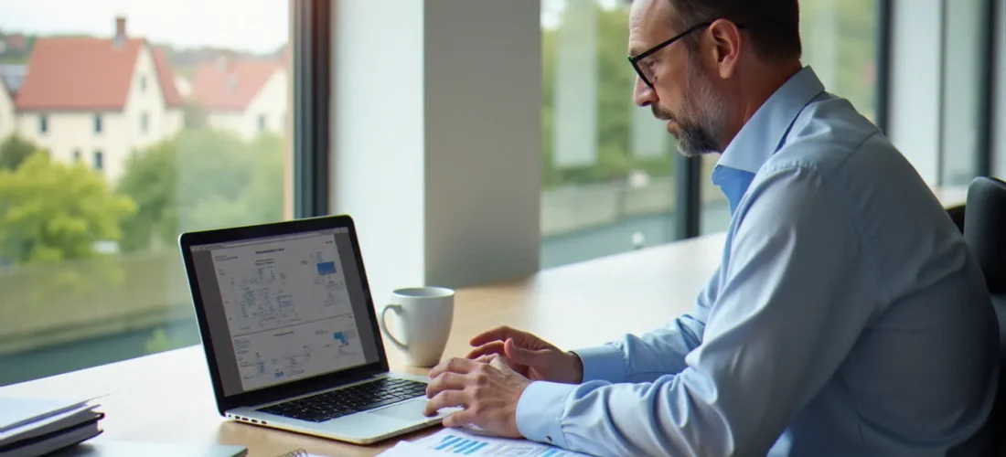 Consultant en gestion organisationnelle travaillant sur des documents
