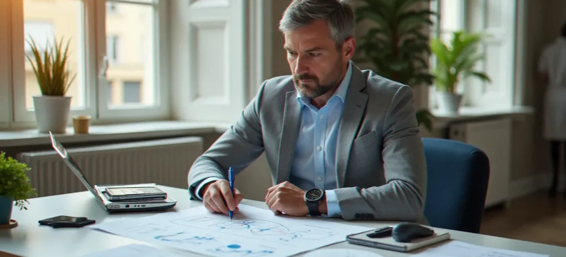 Consultant en gestion d'entreprise analysant des processus organisationnels