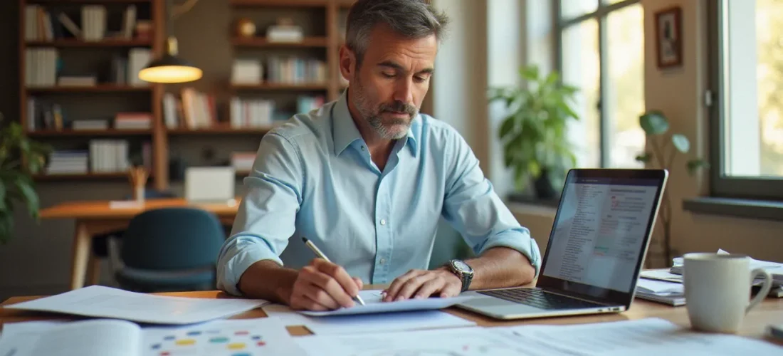 Consultant en gestion organisationnelle analysant des documents structurés