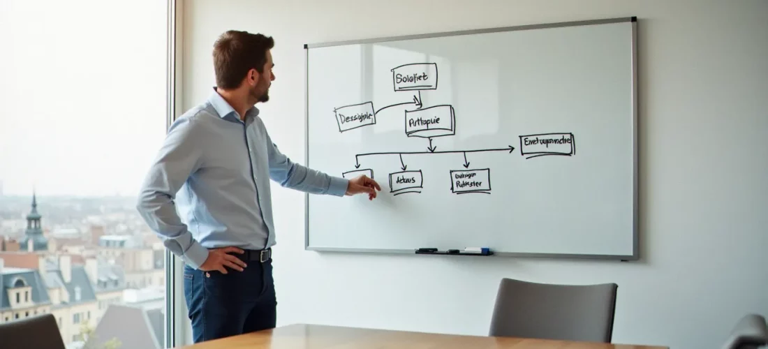 Consultant en organisation présentant un plan de gestion