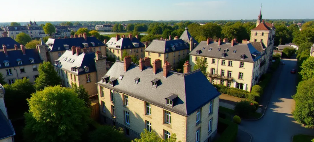 Vue aérienne d'un quartier résidentiel de Compiègne avec