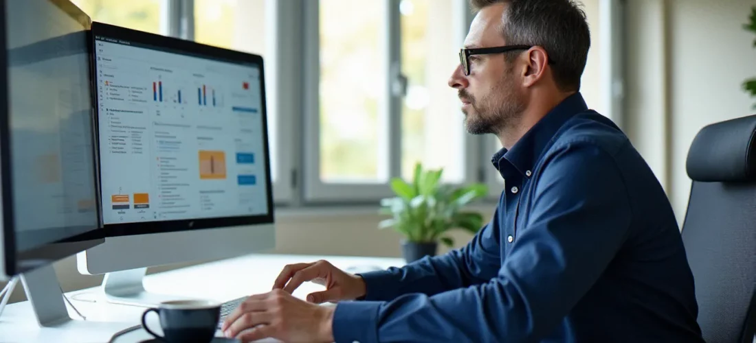 Consultant en gestion analysant des flux de données