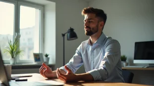 Professionnel pratiquant un exercice de respiration à son bureau pour une gestion efficace des émotions et de la pression au travail