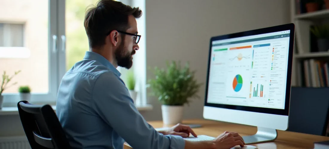 Consultant en gestion consultant un tableau de bord d'alertes sur écran, illustrant le guide gestion des alertes en environnement professionnel
