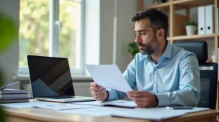 Consultant en gestion examinant des documents de process organisés sur un bureau, illustrant ce que le mot gestion peut apporter à une structure