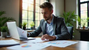 Consultant en gestion de patrimoine analysant un bilan patrimonial structuré dans un bureau professionnel ensoleillé, illustrant pourquoi la gestion de patrimoine est essentielle