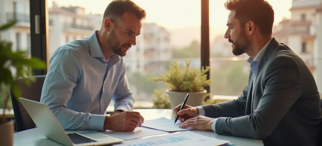 Gestionnaire immobilier et propriétaire examinant un contrat de