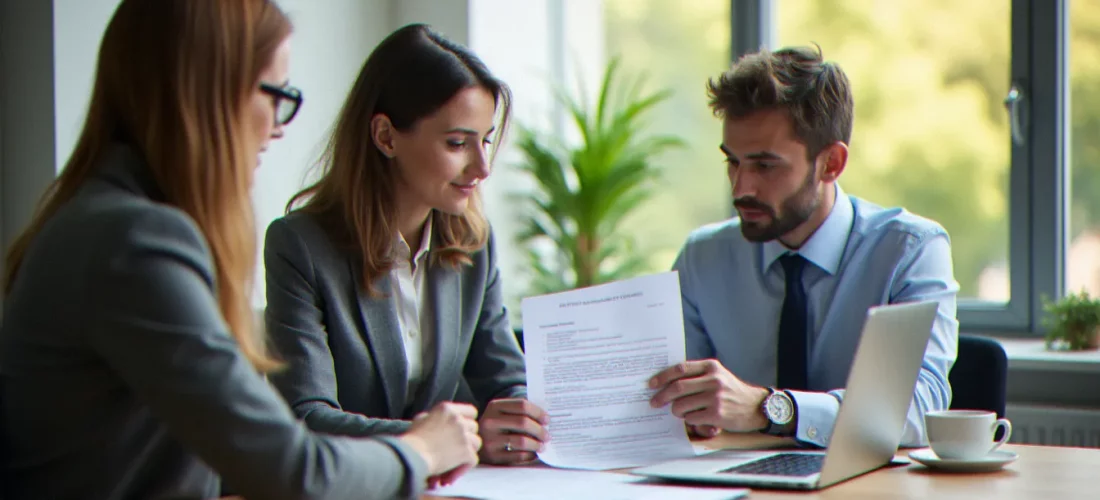 Agent immobilier et propriétaire bailleur examinant un contrat