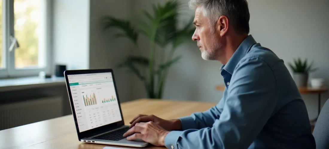 Consultant professionnel gérant son espace client Prixtel gestion de ma ligne depuis un bureau épuré à Montpellier