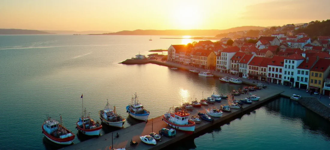 Vue aérienne du port et de la baie