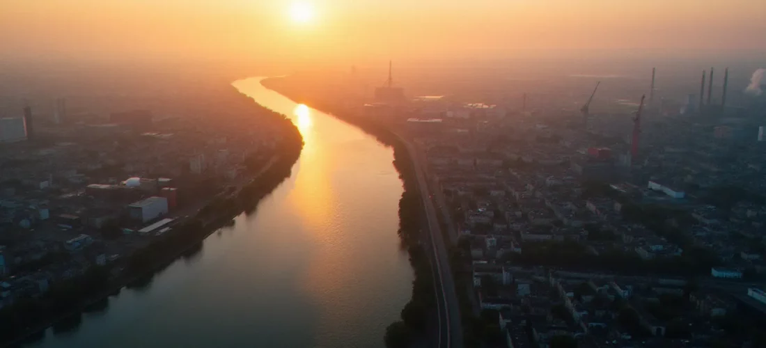 Vue aérienne de la Seine traversant le tissu